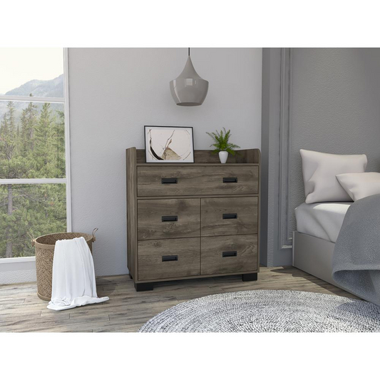 DEPOT E-SHOP Neptune Dresser, One Ample Drawer, Four Drawers, Four Legs, Countertop, Dark Brown, For Bedroom