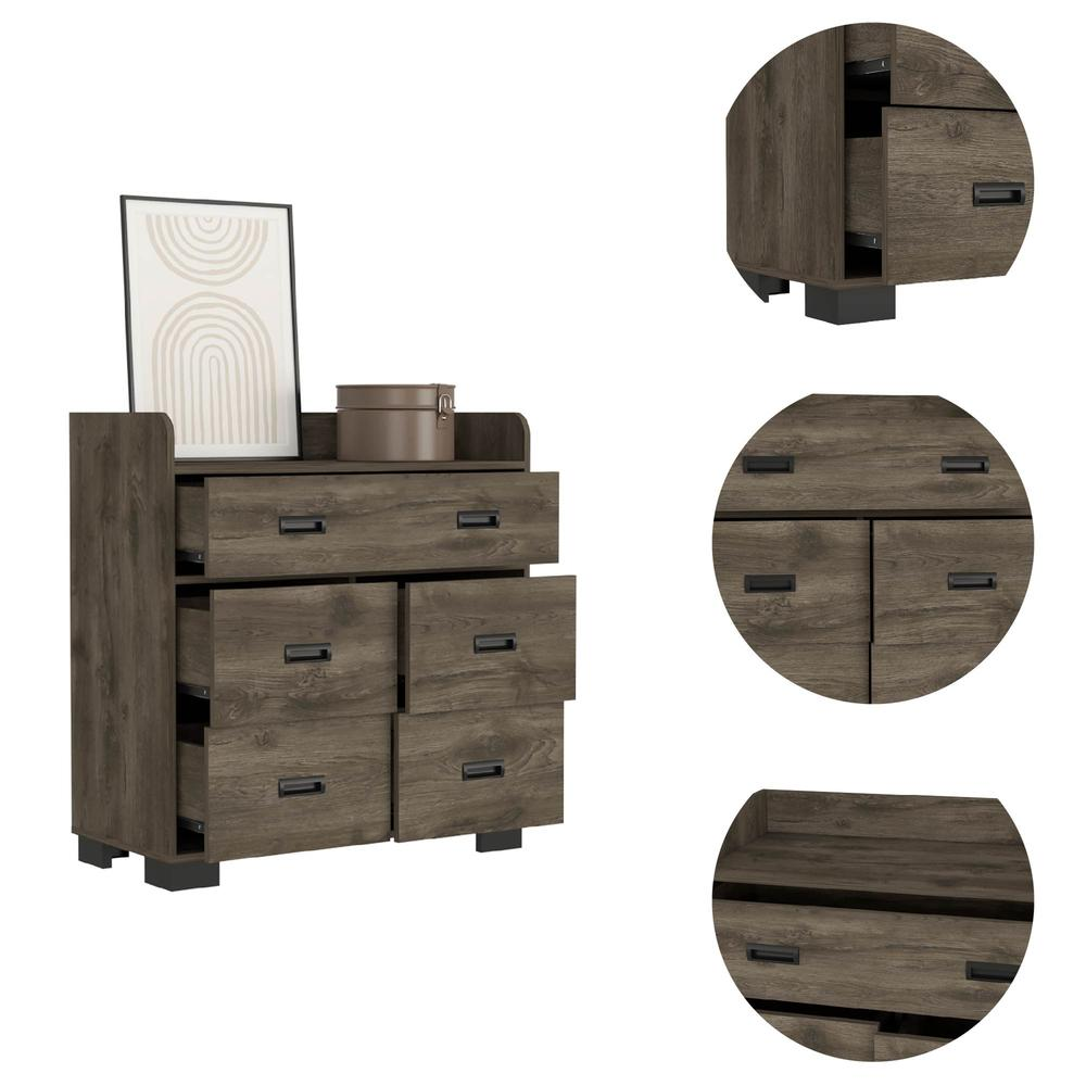 DEPOT E-SHOP Neptune Dresser, One Ample Drawer, Four Drawers, Four Legs, Countertop, Dark Brown, For Bedroom