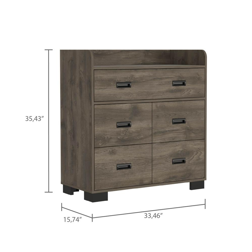 DEPOT E-SHOP Neptune Dresser, One Ample Drawer, Four Drawers, Four Legs, Countertop, Dark Brown, For Bedroom