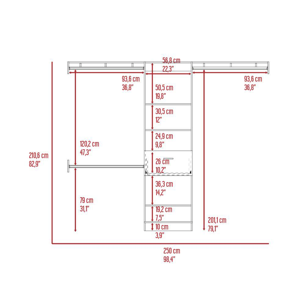 DEPOT E-SHOP Brisk Closet System, One Drawer, Three Metal Rods, Five Open Shelves-Dark Walnut, For Bedroom