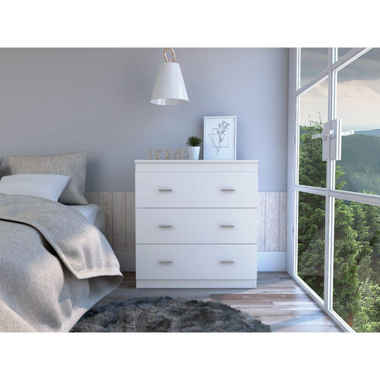 DEPOT E-SHOP Topaz Three Drawer Dresser, Countertop, Handles, Three Drawers-White, For Bedroom