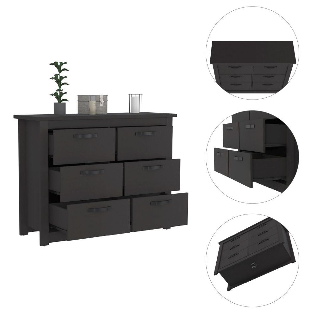 DEPOT E-SHOP Galena Six Drawer Double Dresser, Four Legs, Countertop, Metal Hardware-Black, For Bedroom