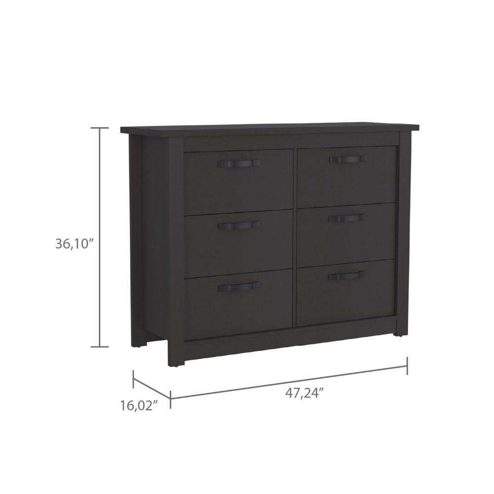 DEPOT E-SHOP Galena Six Drawer Double Dresser, Four Legs, Countertop, Metal Hardware-Black, For Bedroom