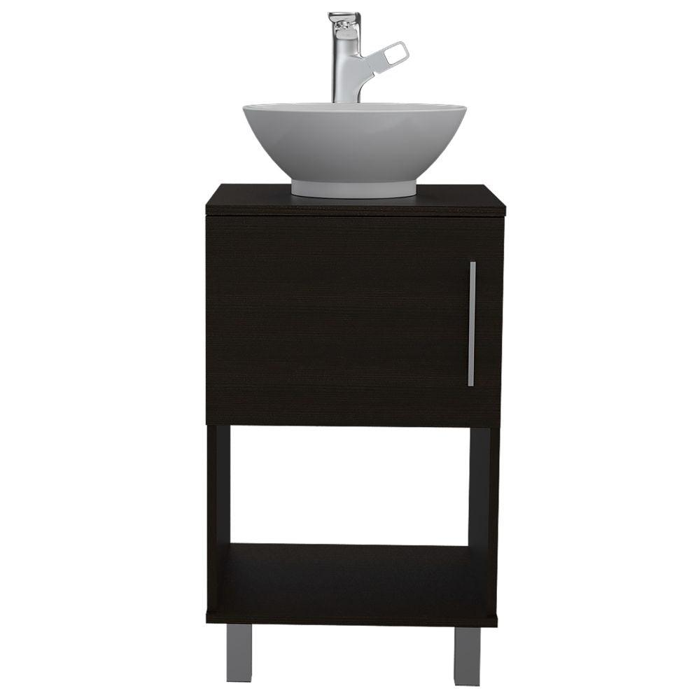 DEPOT E-SHOP Pittsburgh Single Bathroom Vanity, One Open Shelf, One-Door Cabinet, Four Legs-Black, For Bathroom