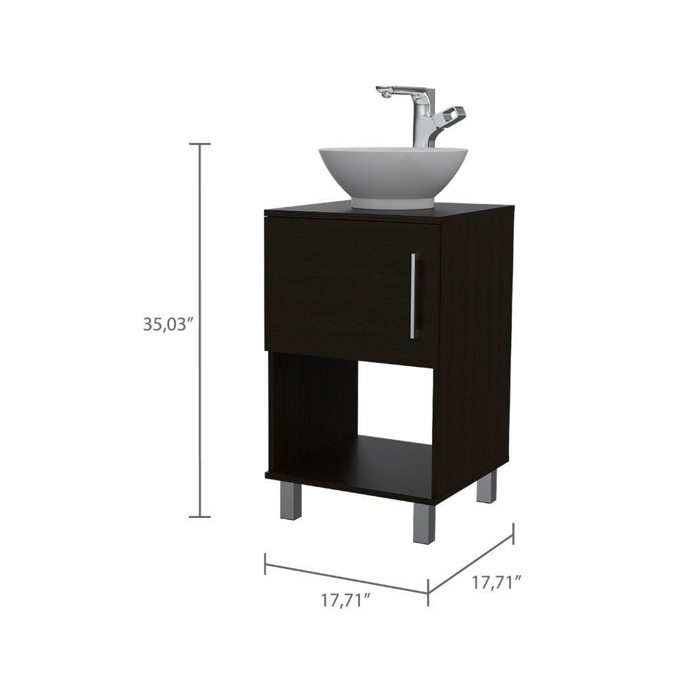 DEPOT E-SHOP Pittsburgh Single Bathroom Vanity, One Open Shelf, One-Door Cabinet, Four Legs-Black, For Bathroom