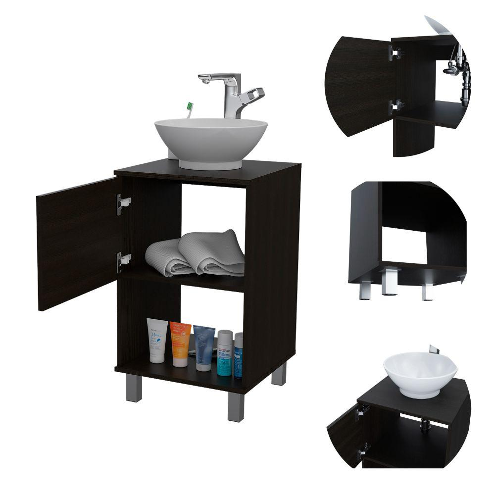 DEPOT E-SHOP Pittsburgh Single Bathroom Vanity, One Open Shelf, One-Door Cabinet, Four Legs-Black, For Bathroom