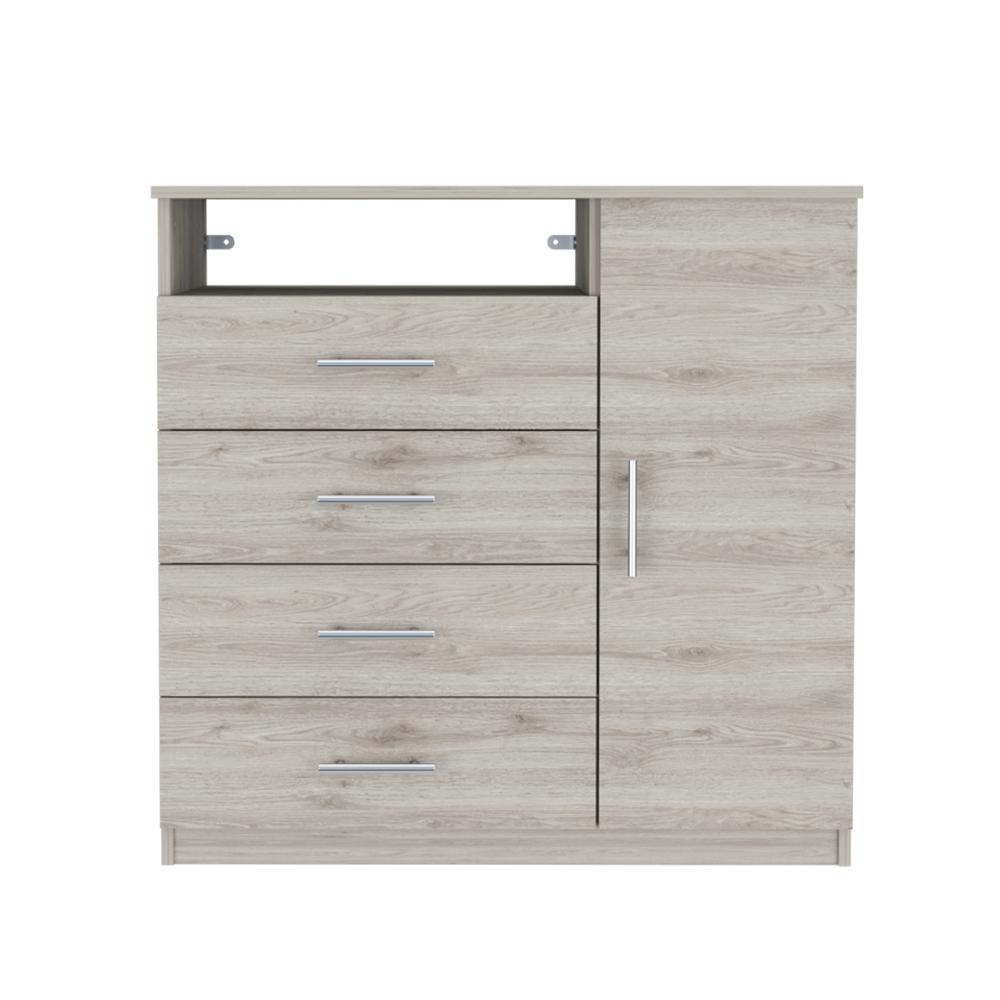 DEPOT E-SHOP Rioja 4 Drawer Dresser,Four Drawers, One Open Shelf, Countertop, One-Door Cabinet, Light Grey, For Bedropom