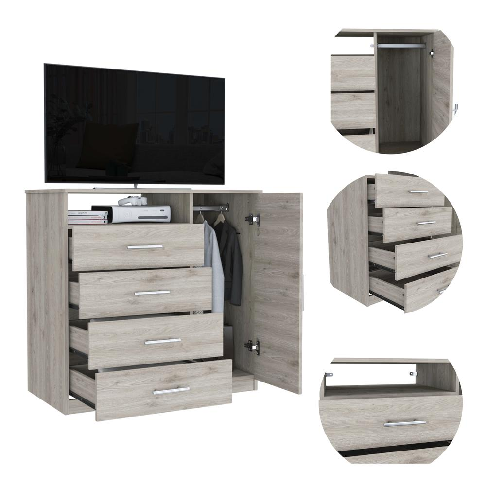 DEPOT E-SHOP Rioja 4 Drawer Dresser,Four Drawers, One Open Shelf, Countertop, One-Door Cabinet, Light Grey, For Bedropom