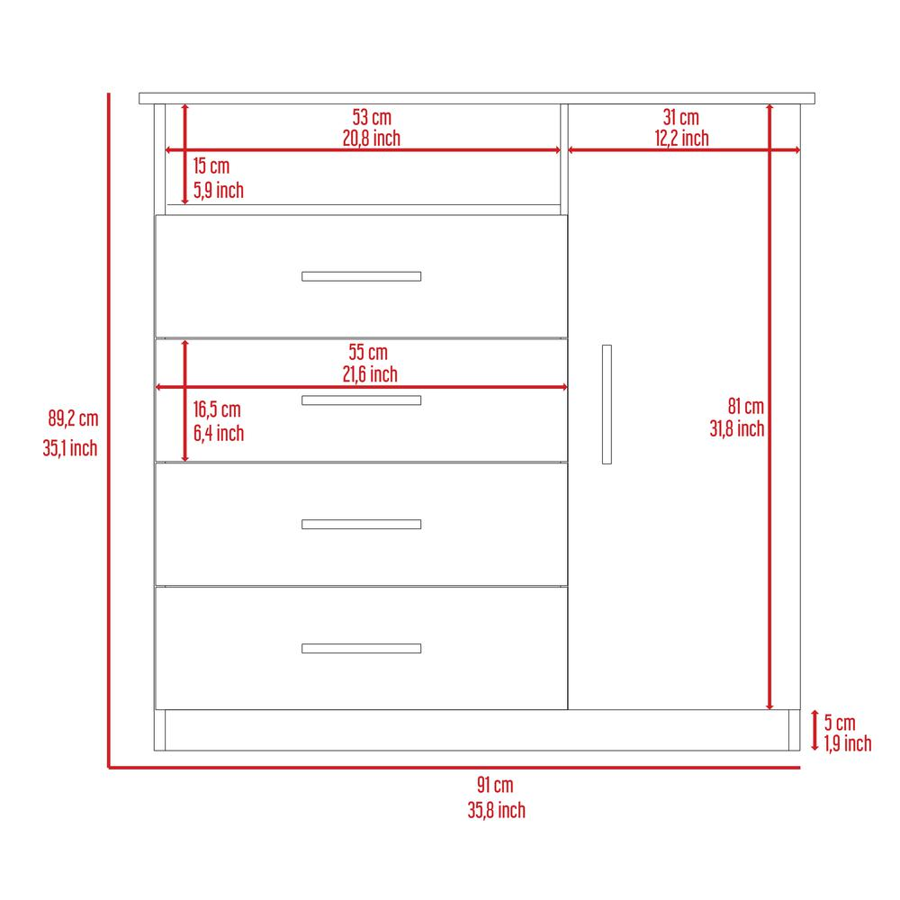 DEPOT E-SHOP Rioja 4 Drawer Dresser,Four Drawers, One Open Shelf, Countertop, One-Door Cabinet, Light Grey, For Bedropom