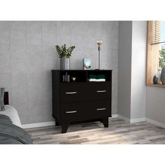 DEPOT E-SHOP Stamford Two Drawer Dresser, Four Legs, Two Open Shelves, Countertop-Black, For Living Room