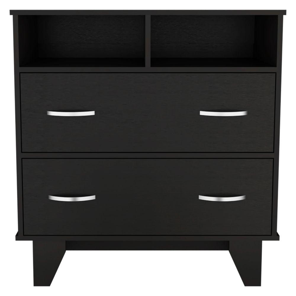 DEPOT E-SHOP Stamford Two Drawer Dresser, Four Legs, Two Open Shelves, Countertop-Black, For Living Room