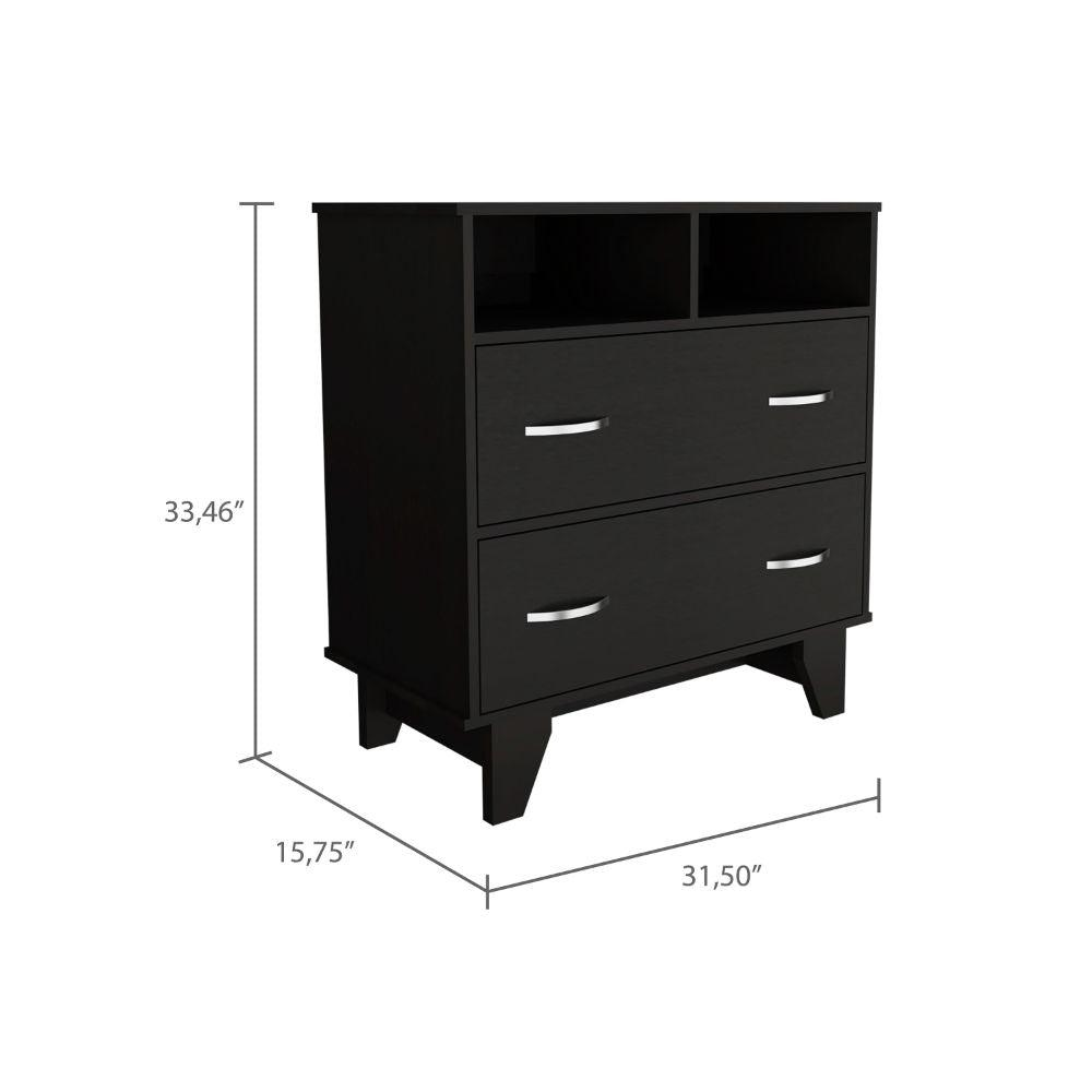 DEPOT E-SHOP Stamford Two Drawer Dresser, Four Legs, Two Open Shelves, Countertop-Black, For Living Room