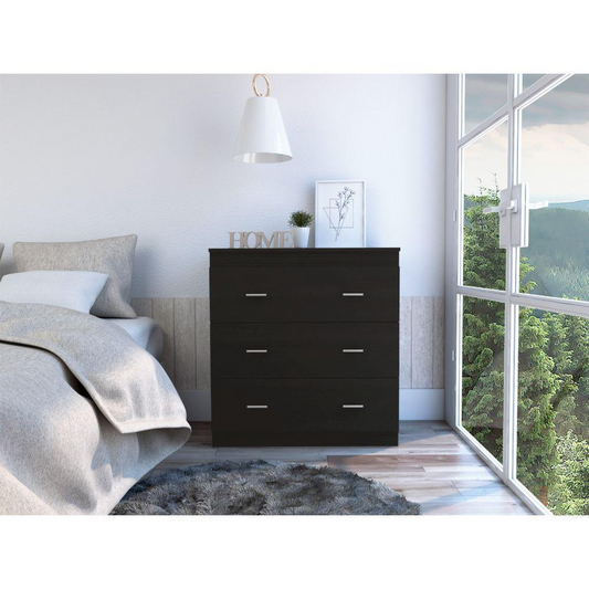 DEPOT E-SHOP Topaz Three Drawer Dresser, Countertop, Handles, Three Drawers-Black, For Bedroom