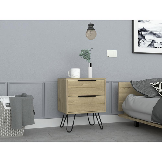 DEPOT E-SHOP Kentia Night Stand- Four Legs, Two Drawers-Light Oak, For Bedroom