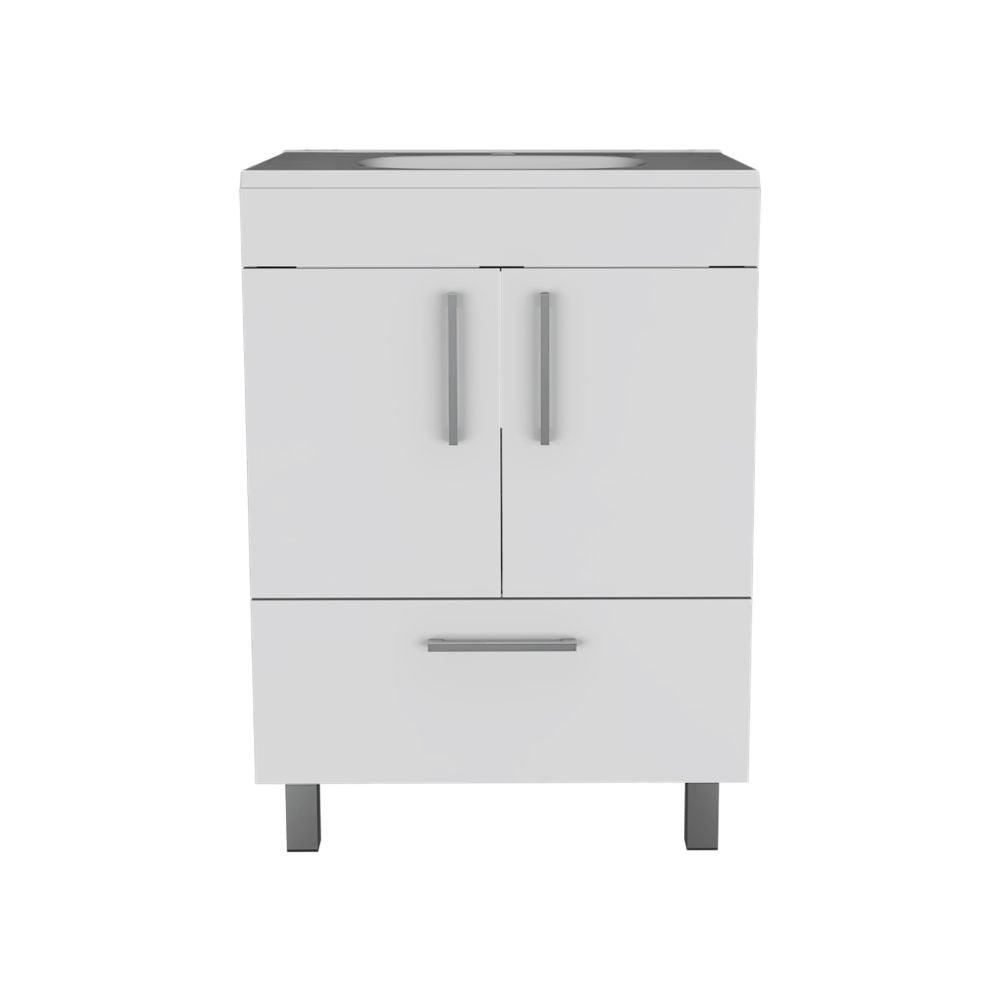 DEPOT E-SHOP Essential Single Bathroom Vanity, One Draw, Two-Door Cabinet, Four Legs-White, For Bathroom