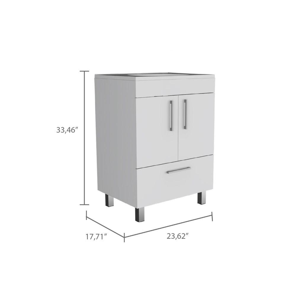 DEPOT E-SHOP Essential Single Bathroom Vanity, One Draw, Two-Door Cabinet, Four Legs-White, For Bathroom