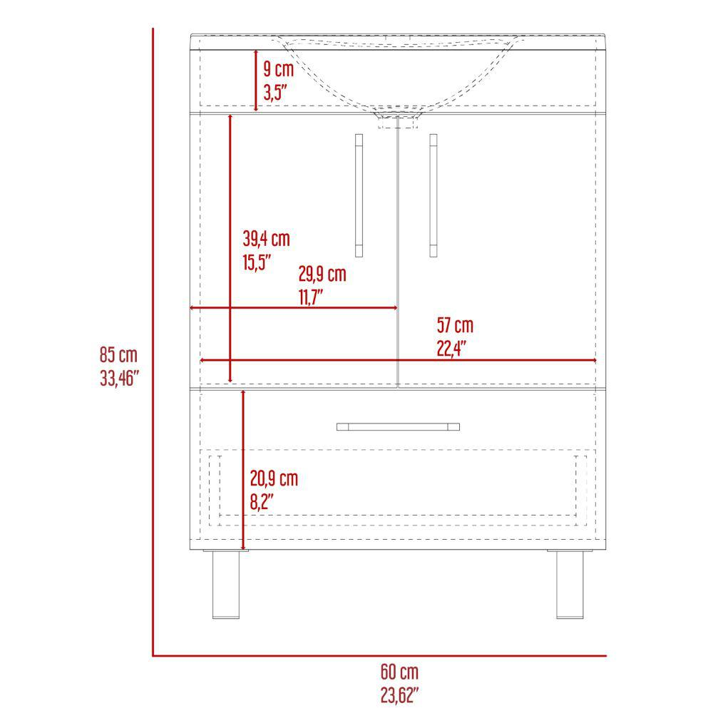 DEPOT E-SHOP Essential Single Bathroom Vanity, One Draw, Two-Door Cabinet, Four Legs-White, For Bathroom