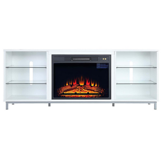 Brighton 60" Fireplace with Glass Shelves and Media Wire Management in White