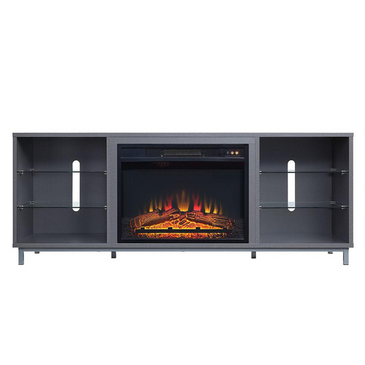 Brighton 60" Fireplace with Glass Shelves and Media Wire Management in Grey