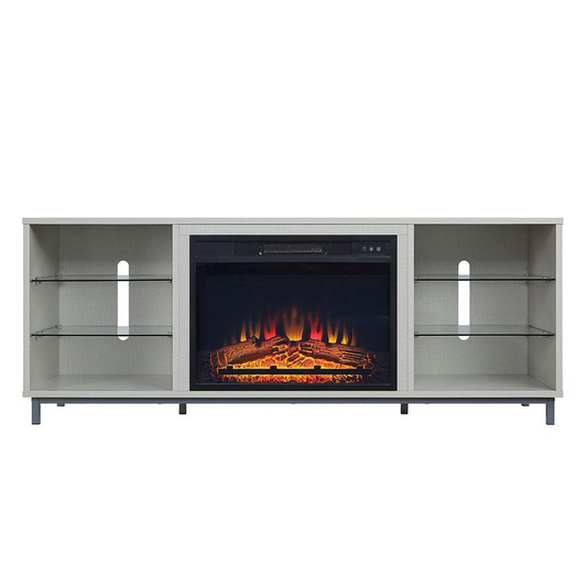 Brighton 60" Fireplace with Glass Shelves and Media Wire Management in Beige