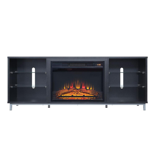 Brighton 60" Fireplace with Glass Shelves and Media Wire Management in Onyx
