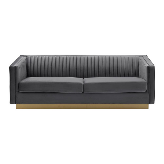 Miranda Dark Grey Velvet and Gold Sofa