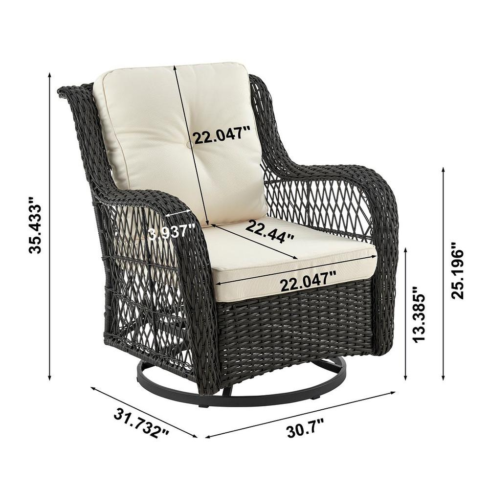 Fruttuo Swivel Steel Rattan 3-Piece Patio Conversation Set with Cushions in Cream