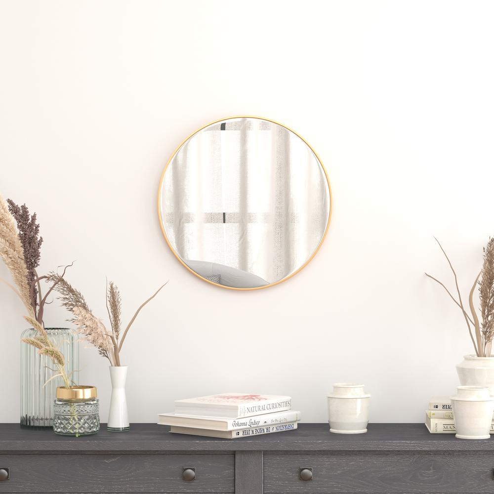 20" Round Gold Metal Framed Wall Mirror - Large Accent Mirror for Bathroom, Vanity, Entryway, Dining Room, & Living Room