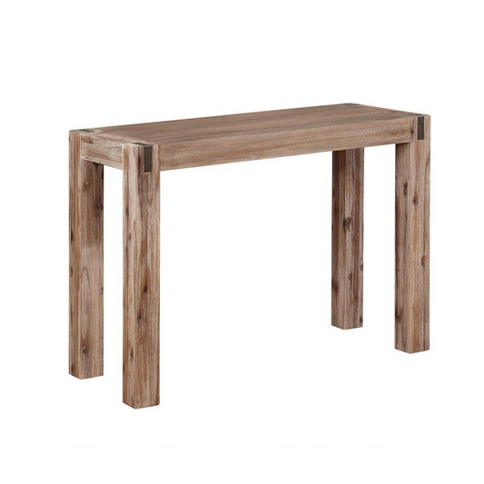 Woodstock Acacia Wood with Metal Inset Media Console Table, Brushed Driftwood