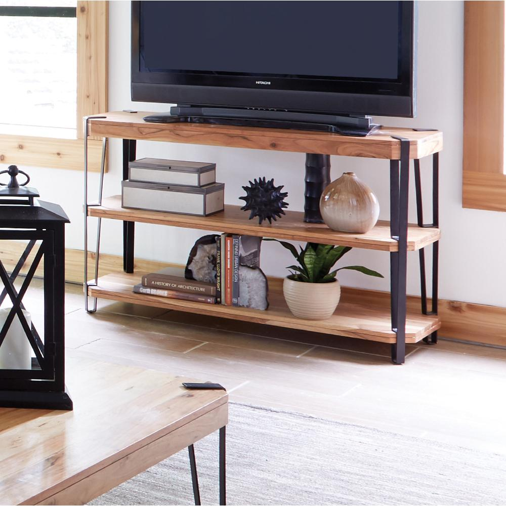 Ryegate Natural Live Edge Solid Wood with Metal Media Console Table, Natural