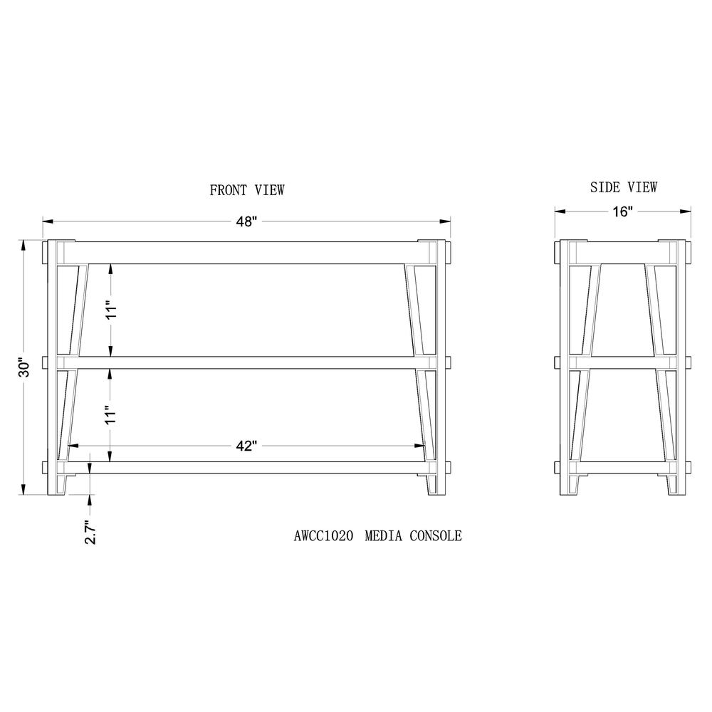 Ryegate Natural Live Edge Solid Wood with Metal Media Console Table, Natural