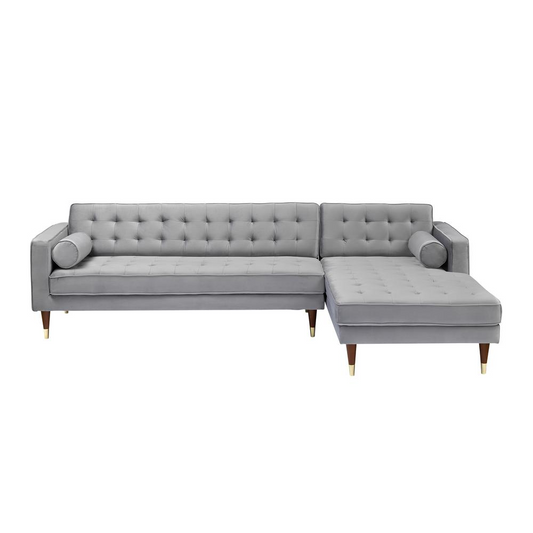 Somerset Grey Velvet Mid Century Modern Right Sectional Sofa