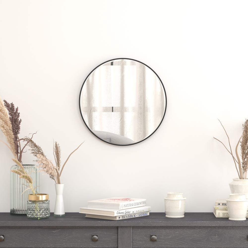 20" Round Black Metal Framed Wall Mirror - Large Accent Mirror for Bathroom, Vanity, Entryway, Dining Room, & Living Room