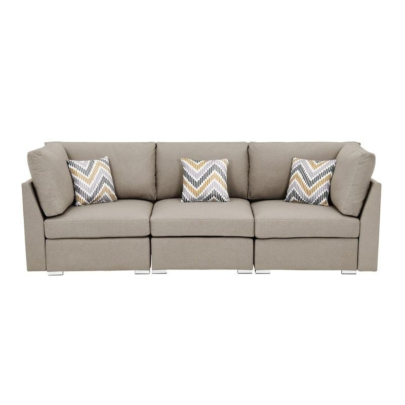 Amira Beige Fabric Sofa Couch with Pillows