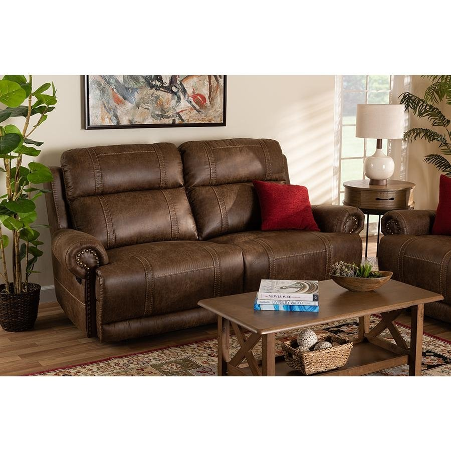 Baxton Studio Buckley Modern and Contemporary Light Brown Faux Leather Upholstered 2-Seater Reclining Sofa