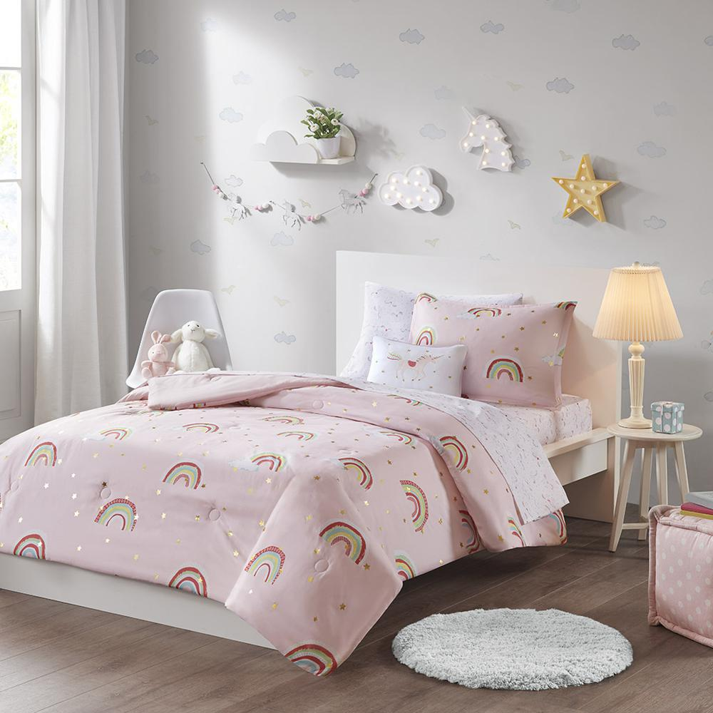 100% Polyester Metallic Printed 6pcs Complete Bed and Sheet Set