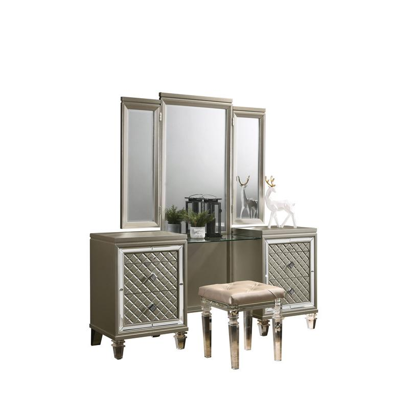 4 PC Set: 1 Bed, 1 Vanity Set, and 2 Nightstands