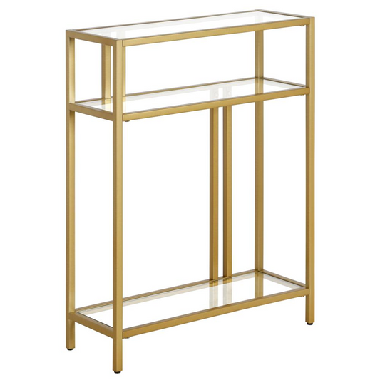 Cortland 22'' Wide Rectangular Console Table with Glass Shelves in Brass