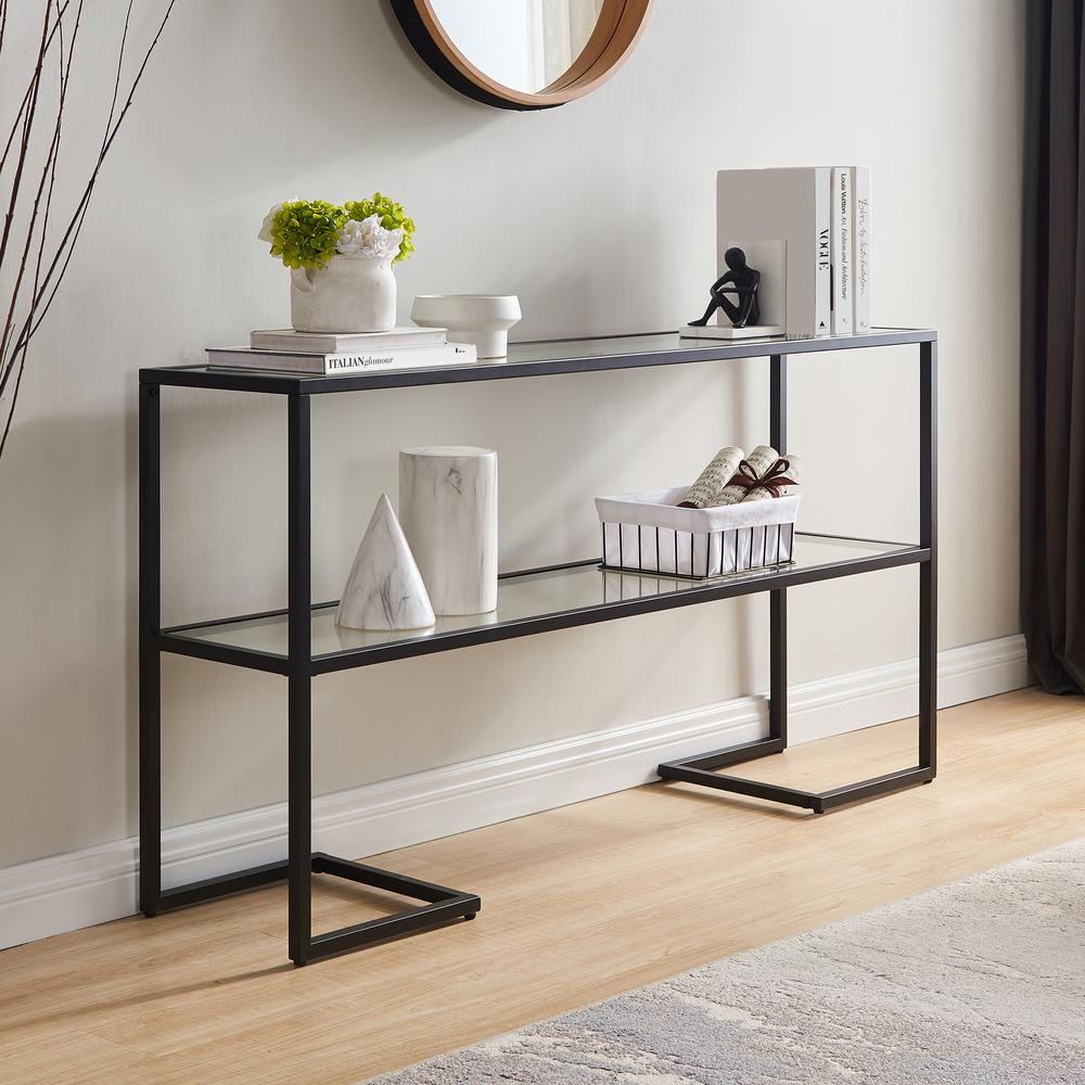 Errol 55'' Wide Rectangular Console Table with Glass Top in Blackened Bronze