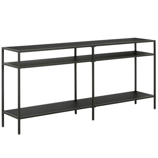 Sivil 64'' Wide Rectangular Console Table with Metal Shelves in Blackened Bronze