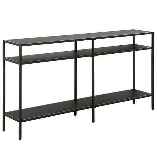 Sivil 55'' Wide Rectangular Console Table with Metal Shelves in Blackened Bronze