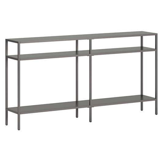 Sivil 55'' Wide Rectangular Console Table with Metal Shelves in Gunmetal Gray