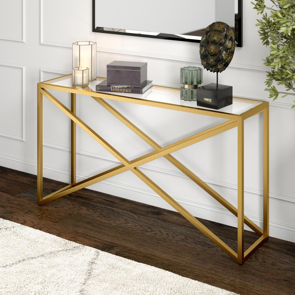 Calix 55'' Wide Rectangular Console Table in Brass