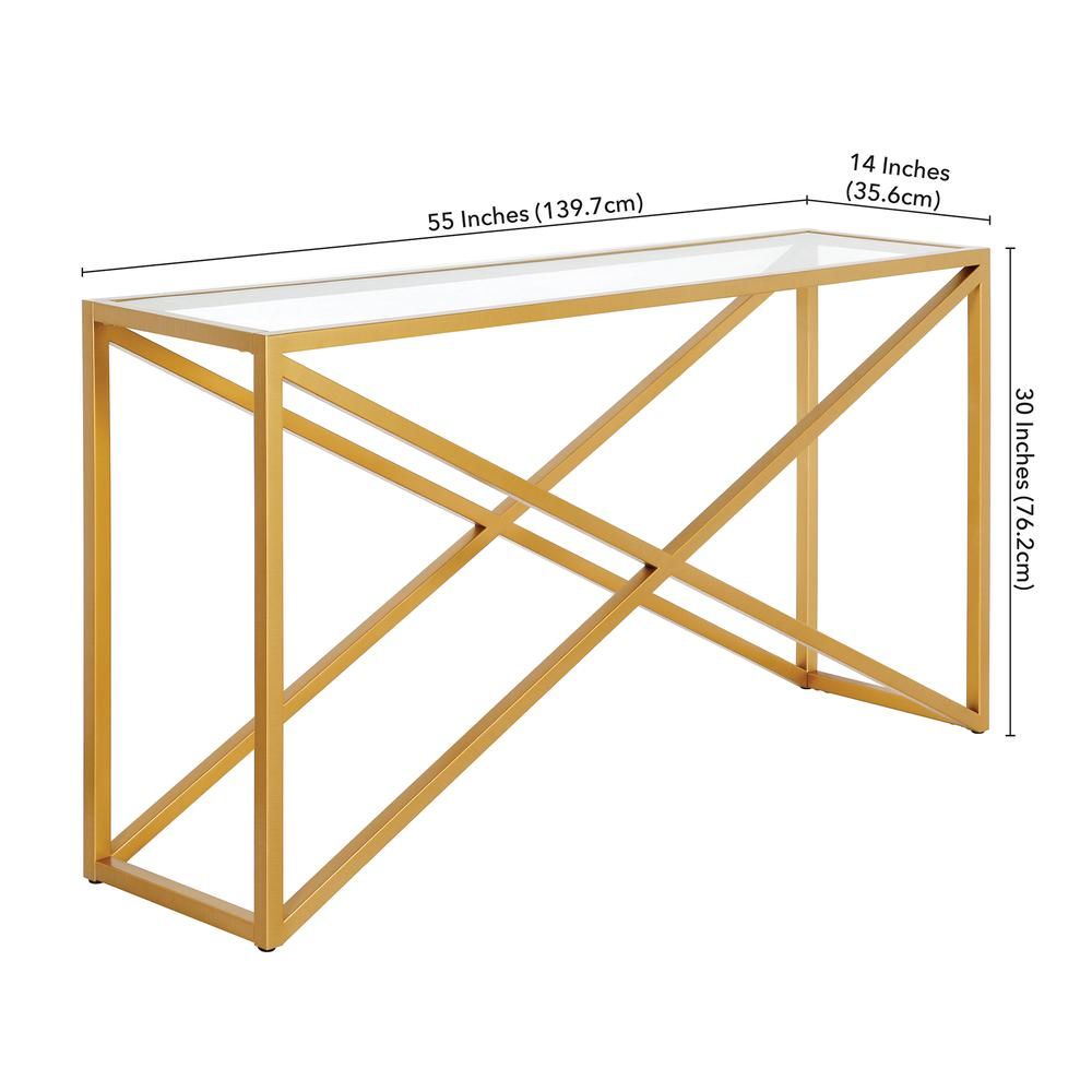 Calix 55'' Wide Rectangular Console Table in Brass