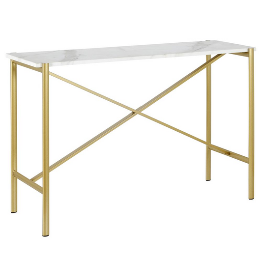 Braxton 46'' Wide Rectangular Console Table with Faux Marble Top in Gold