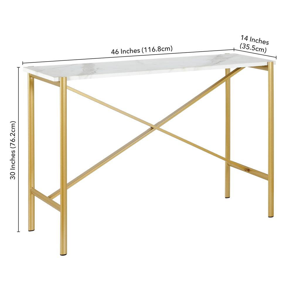 Braxton 46'' Wide Rectangular Console Table with Faux Marble Top in Gold