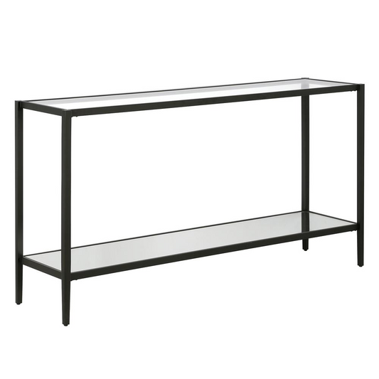 Hera 55'' Wide Rectangular Console Table with Glass Shelf in Blackened Bronze