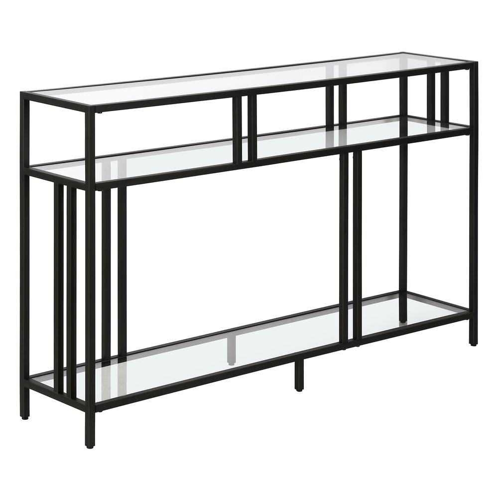 Cortland 48'' Wide Rectangular Console Table with Glass Shelves in Blackened Bronze