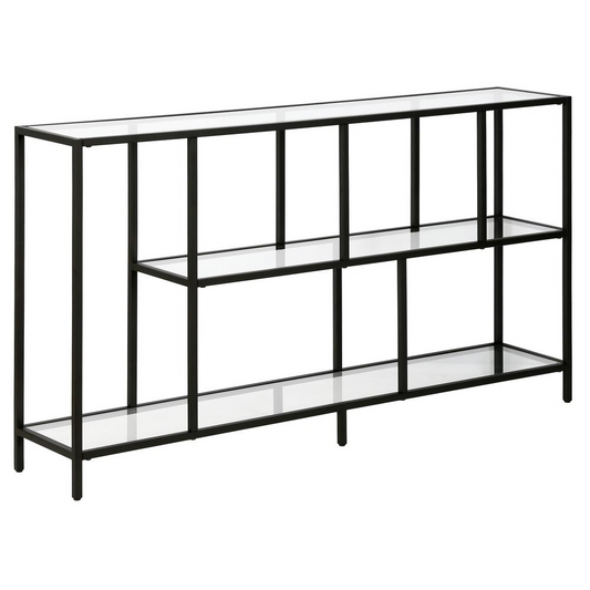 Winthrop 52" Wide Rectangular Console Table with Glass Shelves in Blackened Bronze