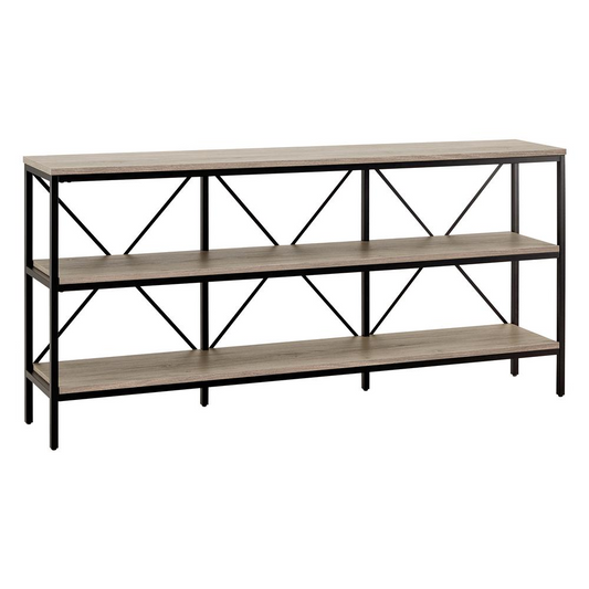 Kira 64" Wide Rectangular Console Table in Blackened Bronze/Antiqued Gray Oak